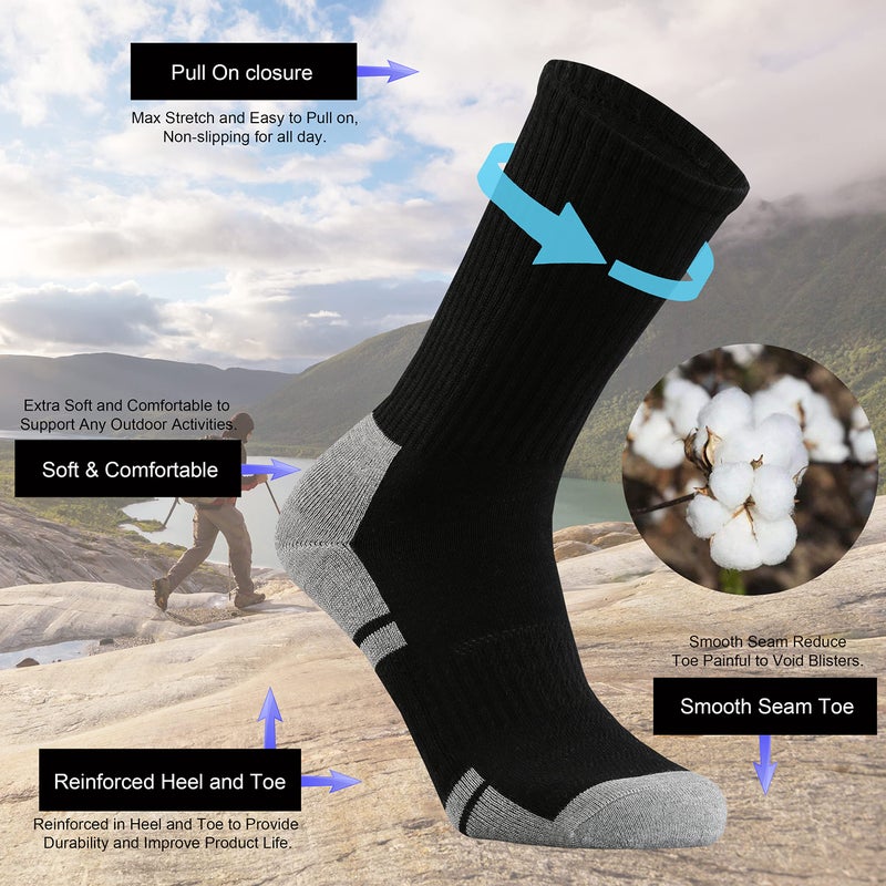 Ortis Men's Cotton Cushion Crew Socks Moisture Wicking Breathable Thick Warm Thermal for Athletic Heavy Duty Work Boot(BlackGrey XL) - Image 3